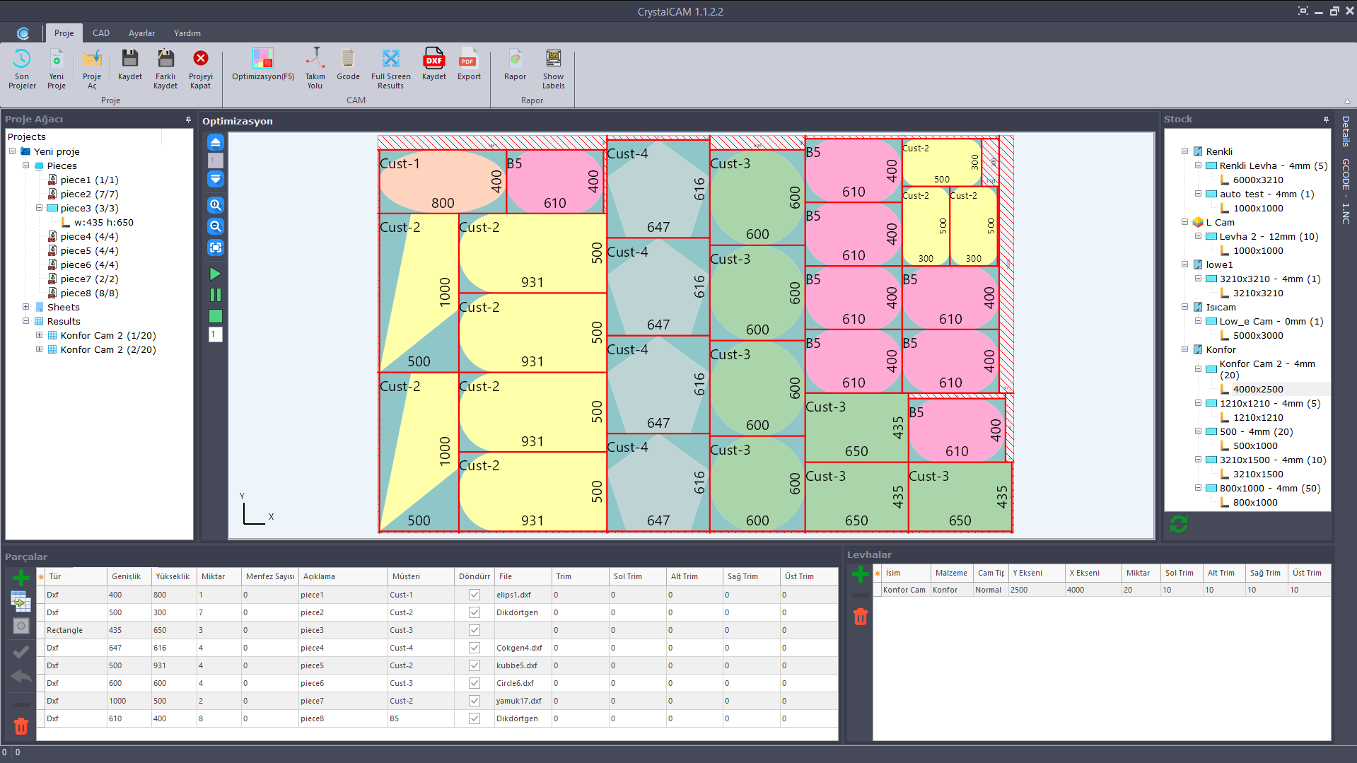 CrystalCAM optimization, options and shape creation screen