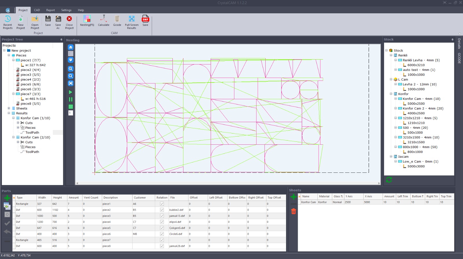 CrystalCAM toolpath and simulation screen