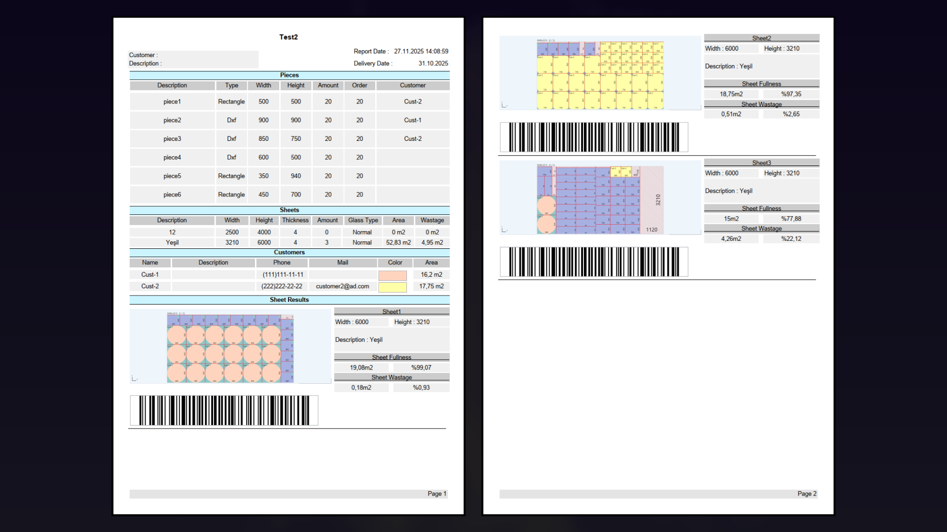CrystalCAM reporting screen - production process management with QR coded label outputs