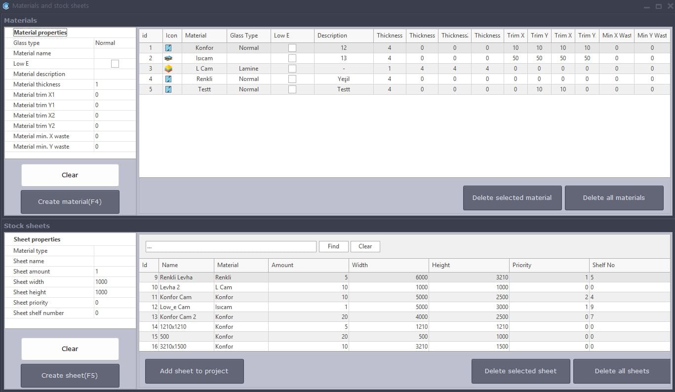 CrystalCAM stock and plates management screen